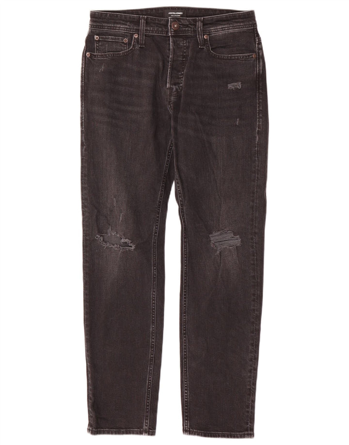 Blugi slim pentru bărbați Jack & Jones Distressed W29 L30 bumbac negru