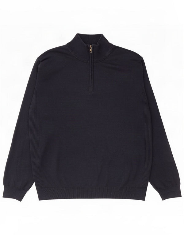 Mountain Warehouse Mens Zip Neck Jumper Sweater XL Navy Blue Cotton