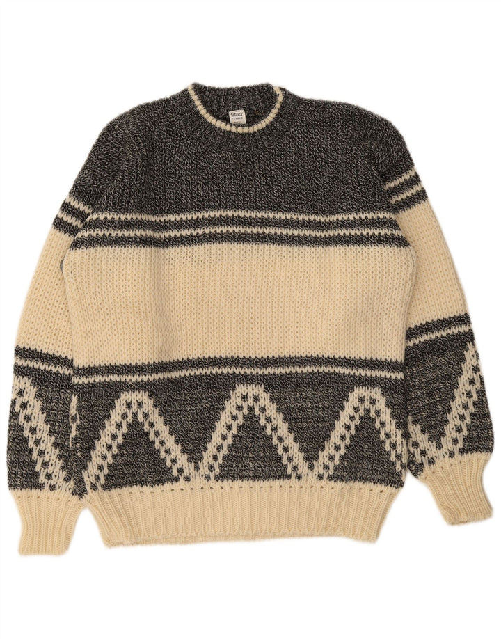 Pulover vintage pentru bărbați cu decolteu rotund EU 50, mediu, alb, geometric