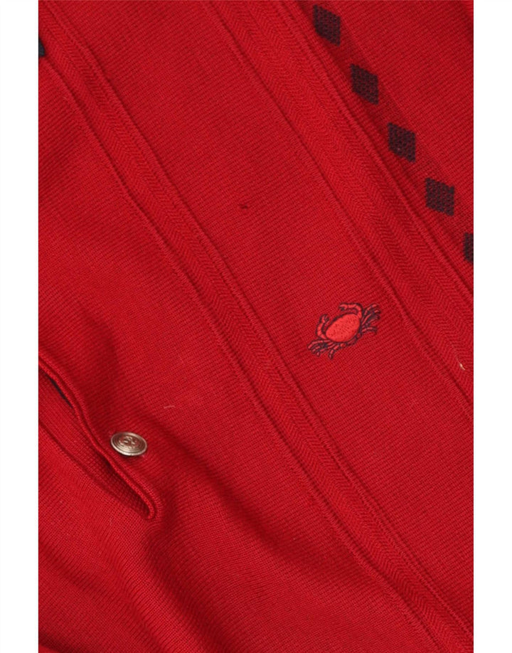 Pulover vintage pentru bărbați cu gât polo, roșu mediu, geometric