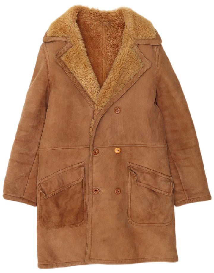 Pardesiu din shearling pentru bărbați vintage UK 36 mic maro