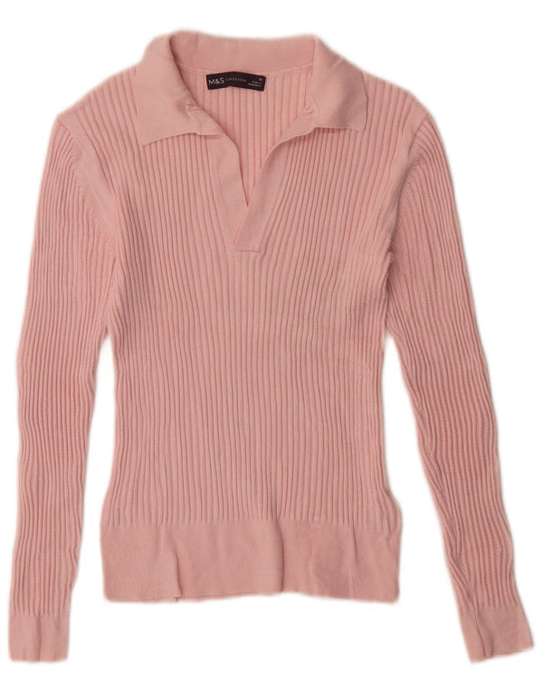 Marks & Spencer Pulover cu gât polo pentru femei UK 10 Small Pink Viscose