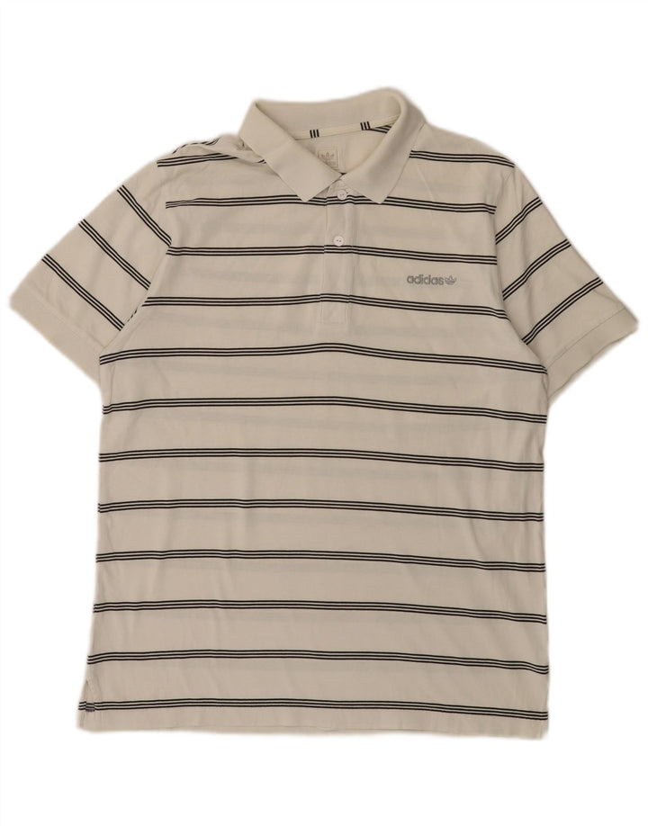Tricou polo pentru bărbați Adidas, mediu alb cu dungi