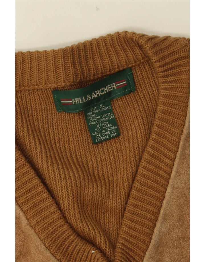 Pulover cu decolteu în V din piele intoarsa pentru barbati XL Bej Acrilic