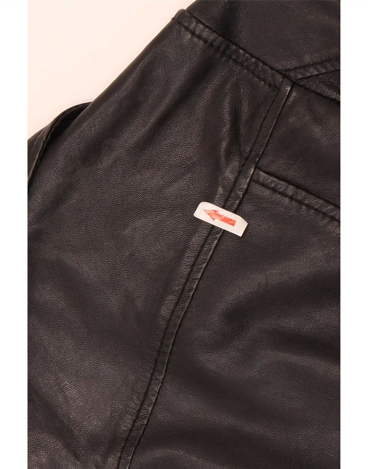 Jachetă de motociclist din piele crop vintage pentru femei UK 10 Mic din piele neagră