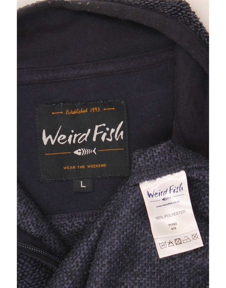 Hanorac pentru bărbați Weird Fish, cu fermoar și gât, Pulover mare, albastru bleumarin, poliester
