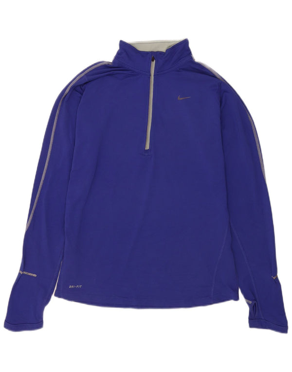 Top de trening Nike Dri Fit Zip Neck Pullover pentru femei UK 12 Medium Blue