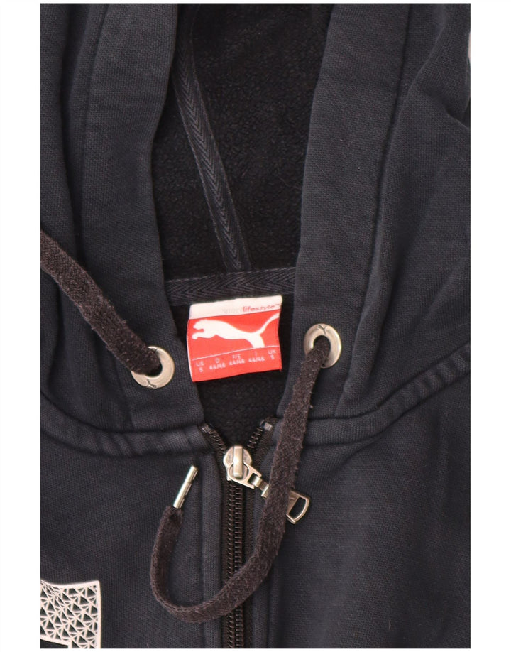 Pulover PUMA cu capota cu fermoar grafic pentru femei UK 10, bumbac negru mic