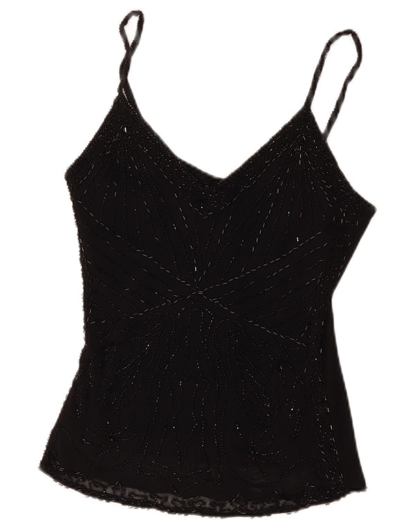 Vintage Cami Top pentru femei UK 8 Small Black Viscose
