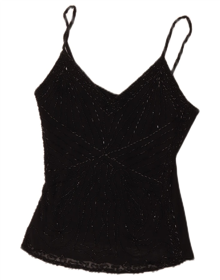 Vintage Cami Top pentru femei UK 8 Small Black Viscose