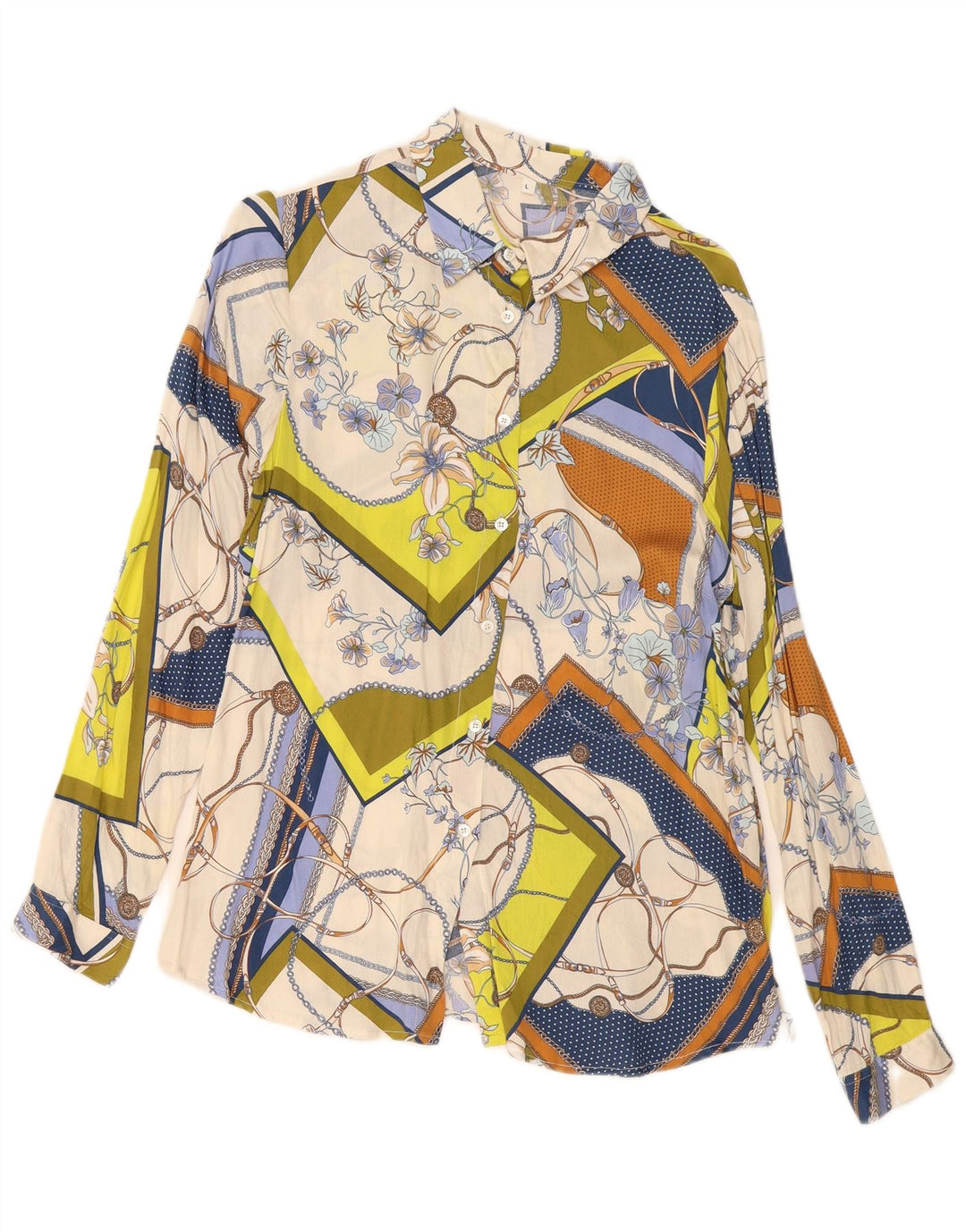 Bluză de cămașă cu model abstract pentru femei vintage UK 14 mare, multicoloră