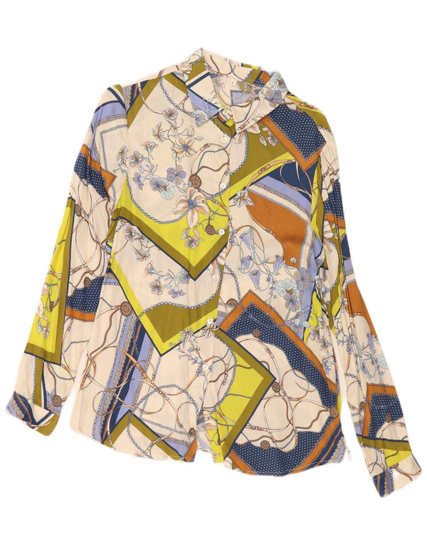Bluză de cămașă cu model abstract pentru femei vintage UK 14 mare, multicoloră