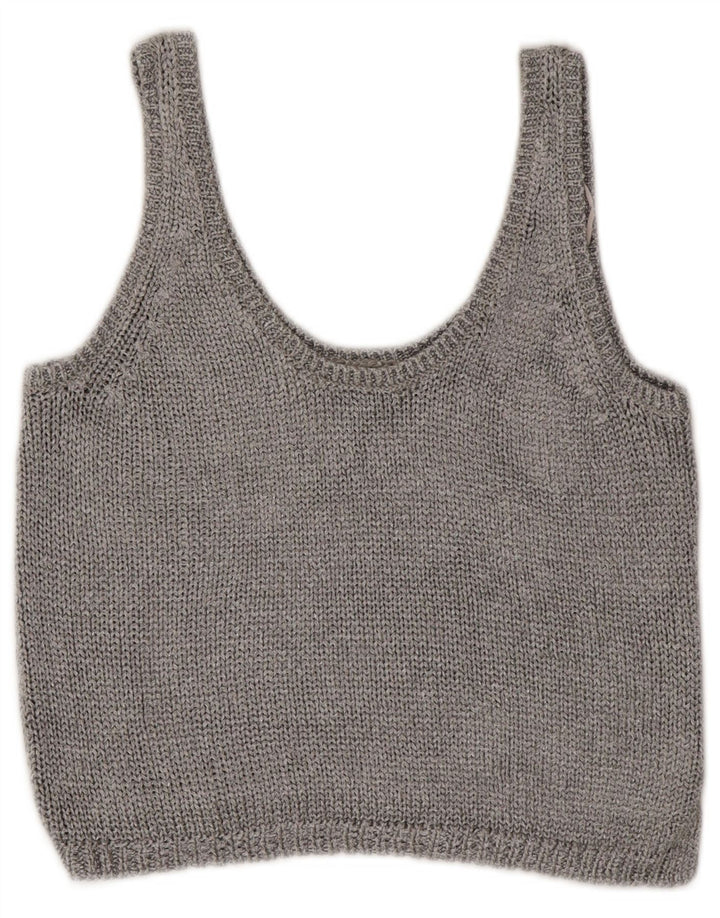 Zara femei Crop Vest Tank Top UK 10 Small Silver Poliester