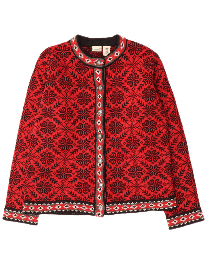 Pulover cardigan pentru femei L.L.Bean UK 14 Medium Red Fair Isle Lână