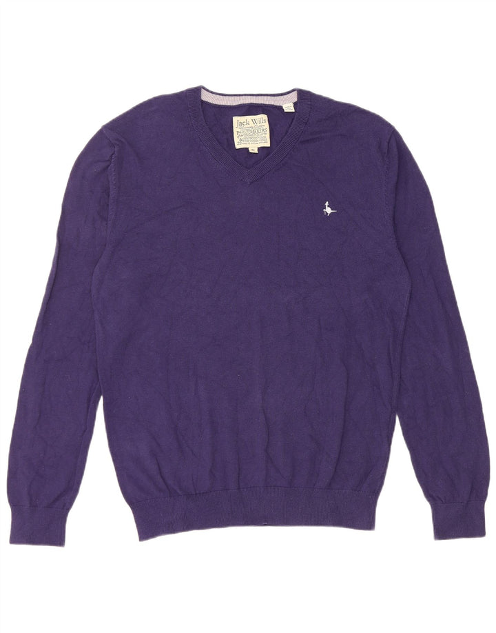 Pulover Jack Wills pentru bărbați, cu decolteu în V, bumbac violet mediu
