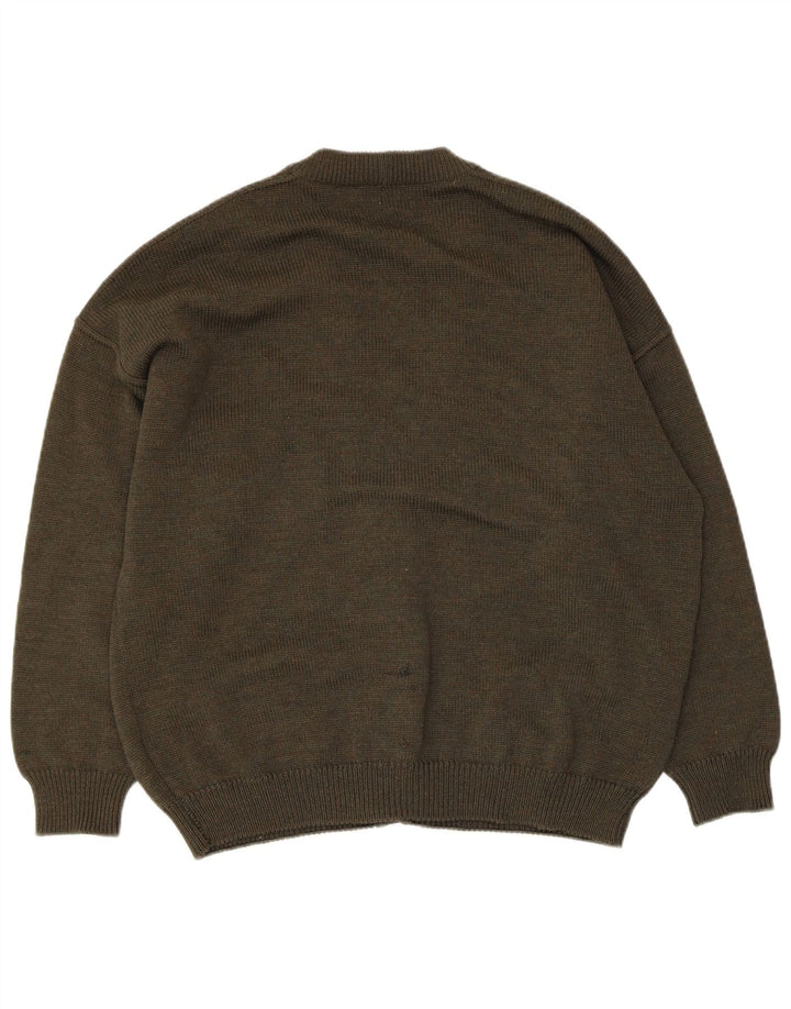 Pulover cardigan pentru bărbați Bramante, mare kaki, lână virgină Argyle/Diamond