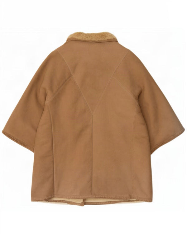 Palton din shearling vintage pentru femei cu mâneci 3/4 UK 14 Bej mediu