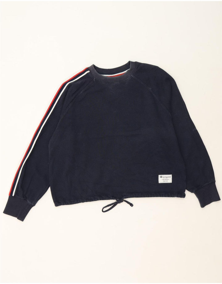 CHAMPION Womens Oversized Graphic Sweatshirt Jumper UK 14 Medium Navy Blue Vintage Champion and Second-Hand Champion from Messina Hembry 