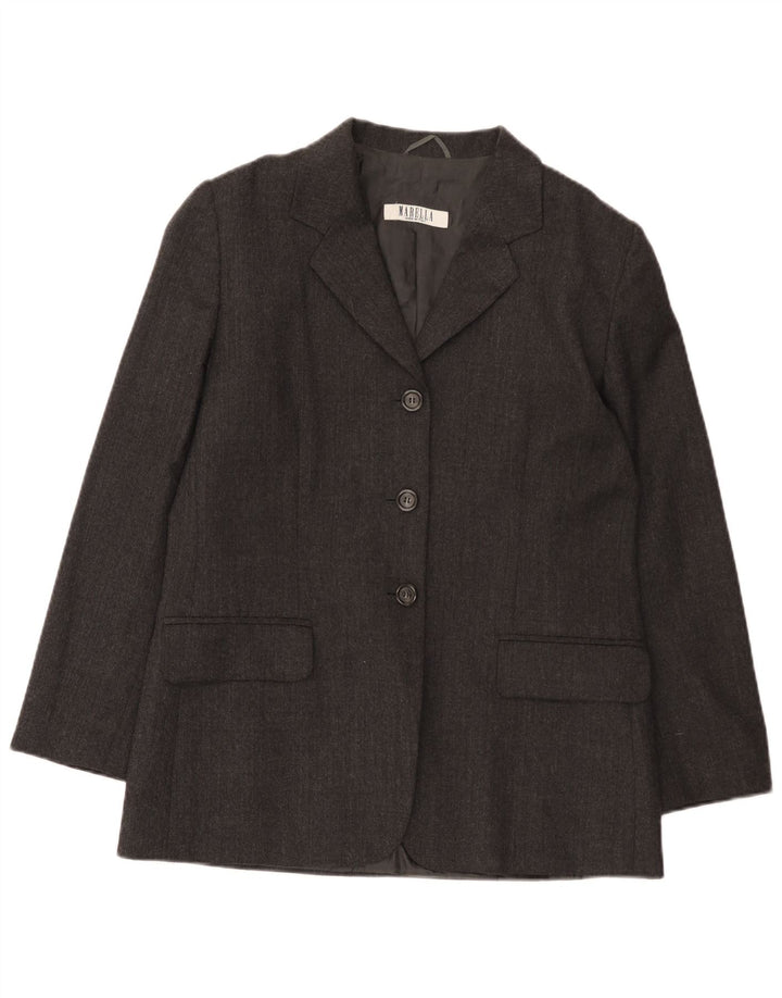 MARELLA Jachetă Blazer pentru femei cu 3 nasturi UK 14 Lână gri mediu
