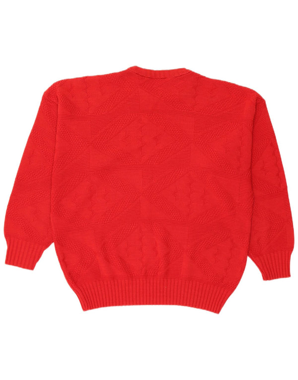 Pulover vintage pentru femei cu gât roșu și pulover UK 16 mare roșu geometric