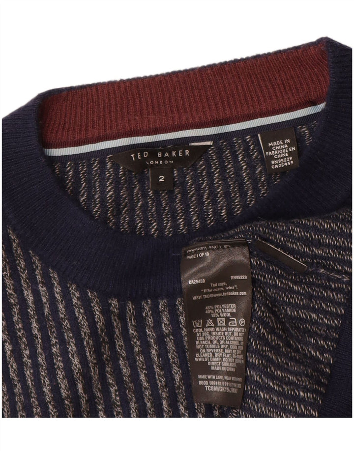 Pulover pentru bărbați Ted Baker cu gâtul turnat, mărimea 2, cu dungi mici, bleumarin