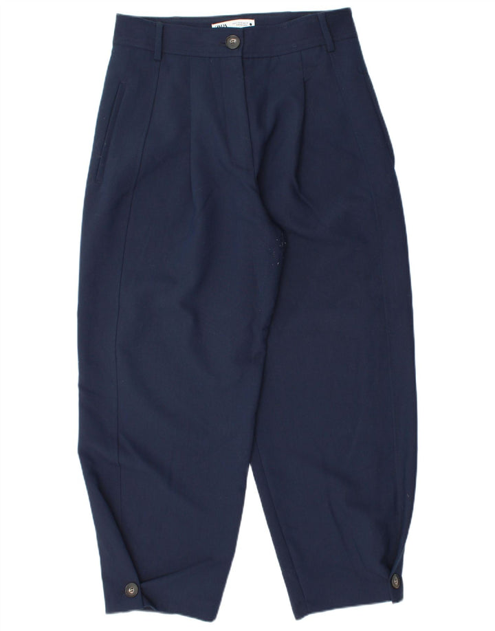 Pantaloni chino cu fixare pentru femei Zara Mediu L28 L26 Poliester bleumarin