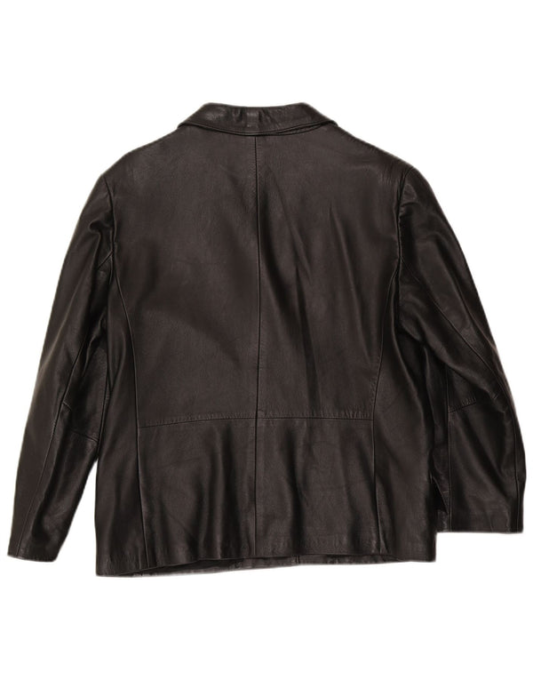 Jachetă vintage din piele cu 3 nasturi pentru femei IT 48 XL din piele neagră