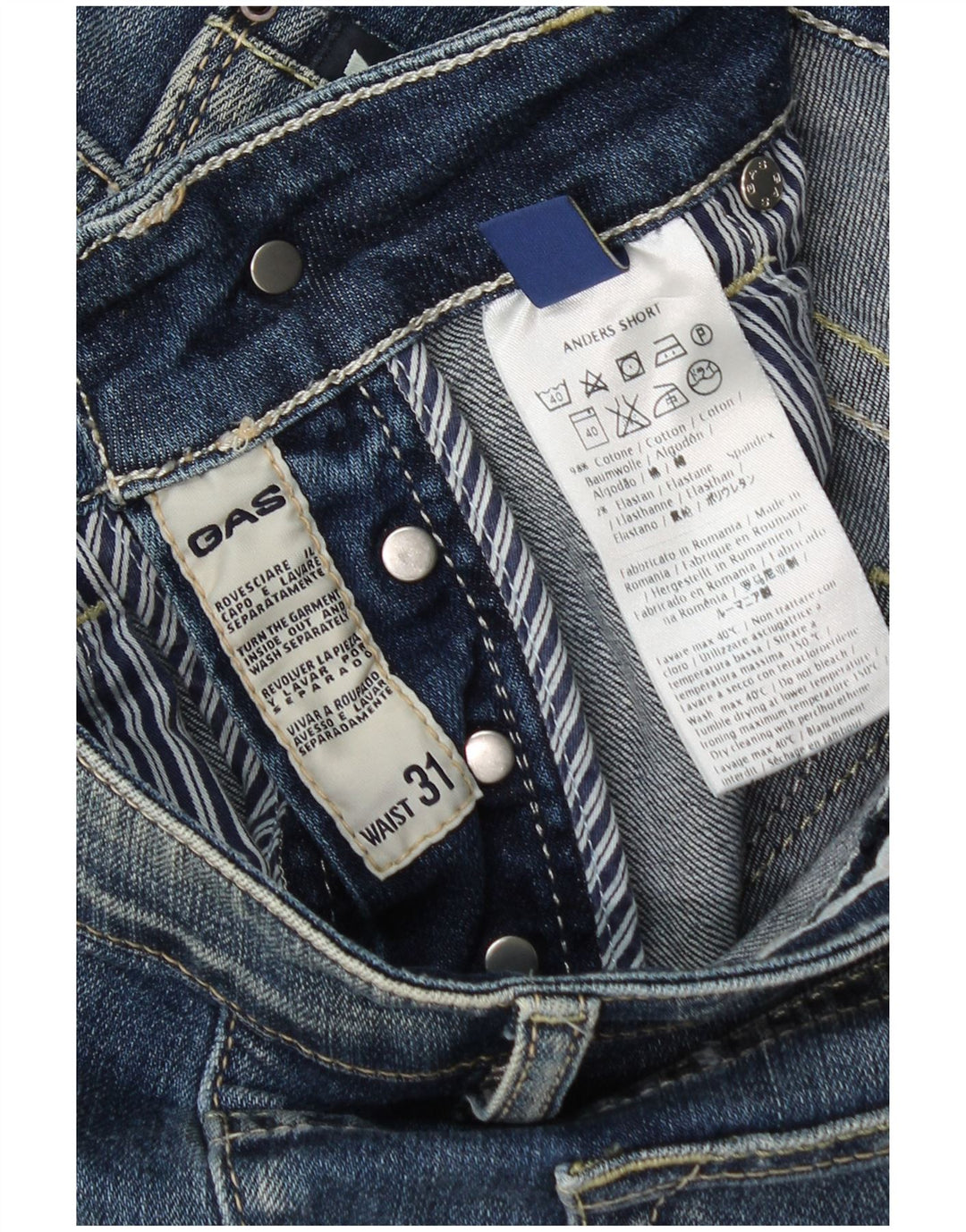 Pantaloni scurți din denim pentru bărbați Gas W31, bumbac albastru mediu