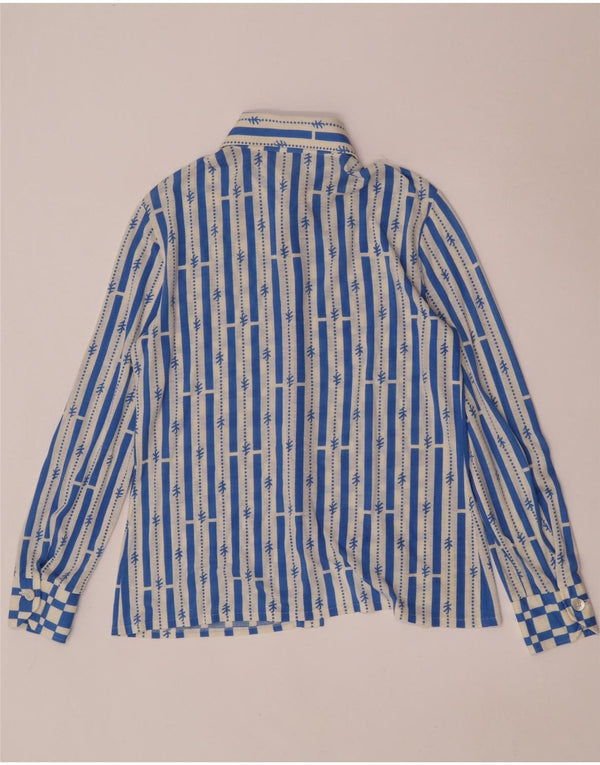 Bluză de cămașă vintage pentru femei UK 12 Medium Blue Geometric Poliacrilic