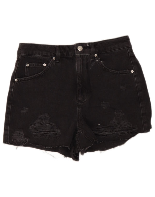 Pantaloni scurți din denim învechit pentru femei Topshop Mom UK 10 Small W28 Bumbac negru