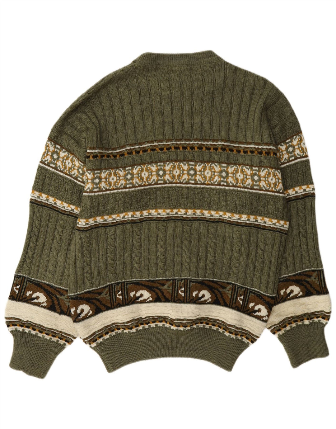 Pulover vintage pentru bărbați cu gâtul turnat, verde mediu Fair Isle