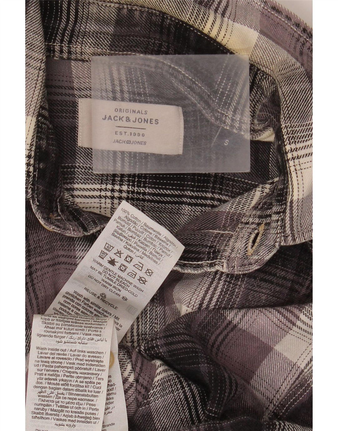 Cămașă de flanel Jack & Jones pentru bărbați, bumbac cu carouri mici, gri