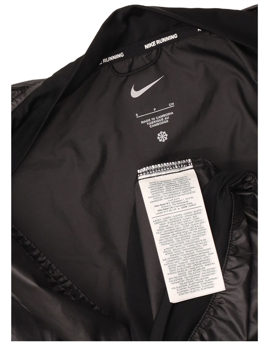 Jachetă de ploaie Nike Running Graphic pentru femei UK 10 Small Black Colorblock