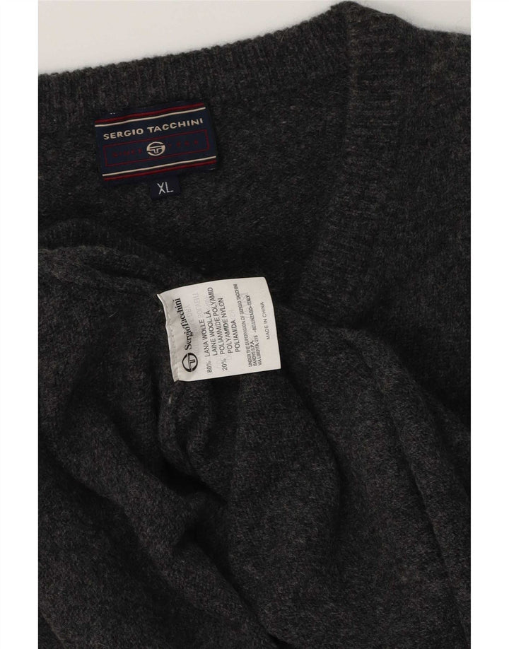 Sergio Tacchini Pulover cu decolteu în V pentru bărbați XL Lână gri