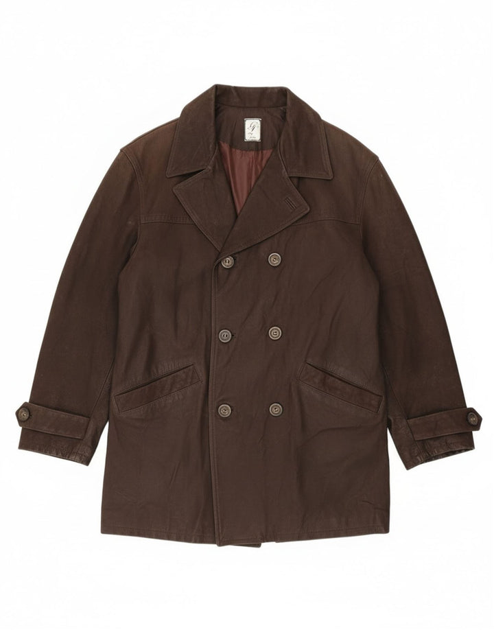 Palton din piele vintage bărbătesc dublu IT 54 2XL piele maro