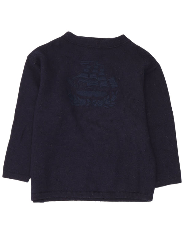 Vintage Womens Graphic Turtle Neck Jumper Sweater UK 16 Large Navy Blue