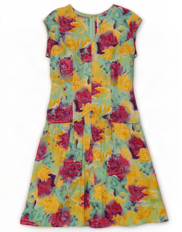 Rochie vintage pentru femei fără mâneci A-Line UK 12 Medium Multicolor Floral
