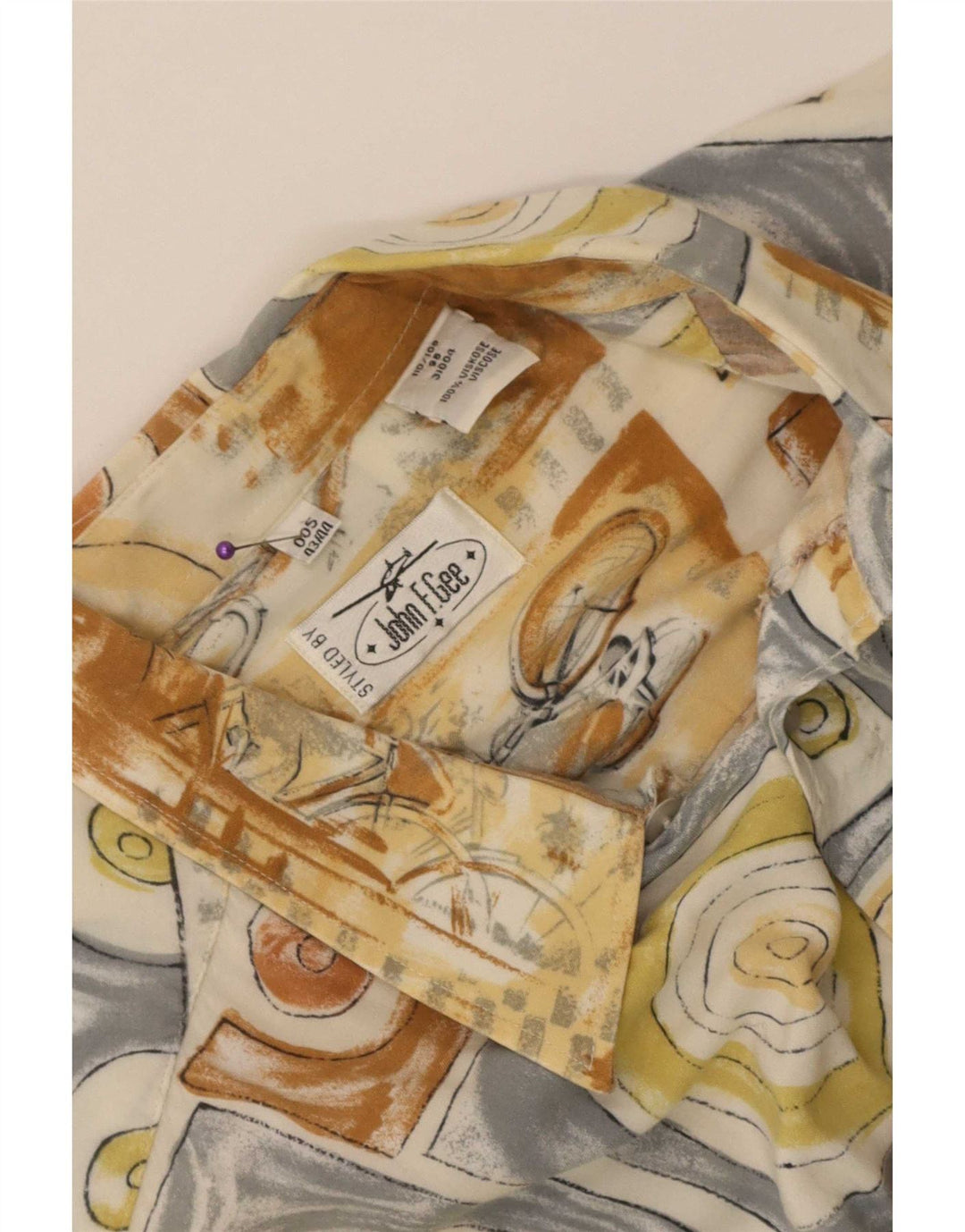 Cămașă pentru bărbați cu model abstract John F Gee Mărimea 43/44 mare, bej, viscoză
