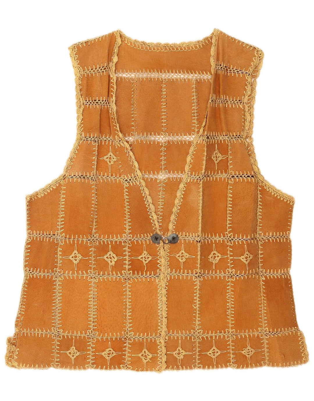 Vestă vintage pentru femei din piele intoarsa XL maro mozaic