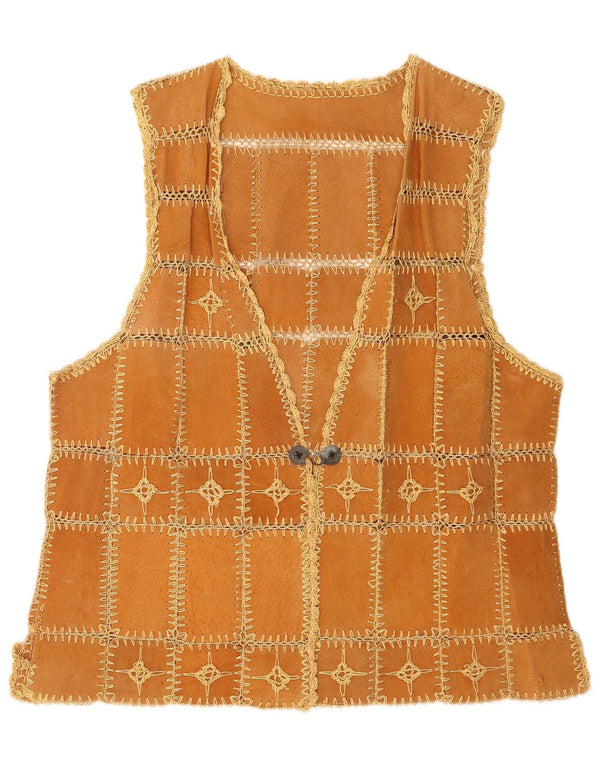 Vestă vintage pentru femei din piele intoarsa XL maro mozaic