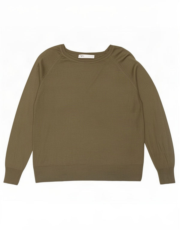 Pulover pentru damă Zara, cu gât de barcă, UK 14 Medium Khaki Viscose