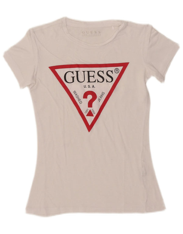 Tricou cu grafic crop Guess pentru femei, UK 6 XS, alb