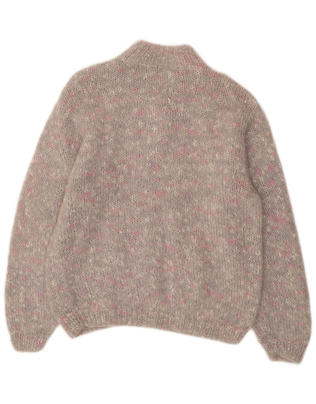 Pulover pentru femei VINTAGE cu gât cu nasturi, UK 14, mare, gri cu pete