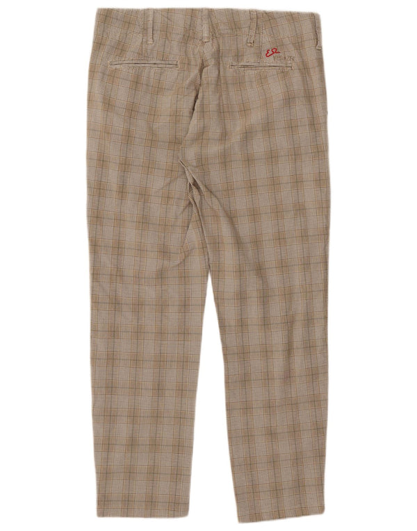 Yes Zee Mens Straight Chino Trousers W32 L28 Beige Check Cotton