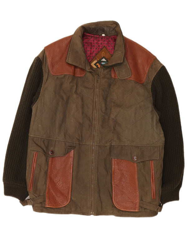 Jachetă din piele vintage pentru bărbați UK 42 XL Kaki Colorblock Clasic