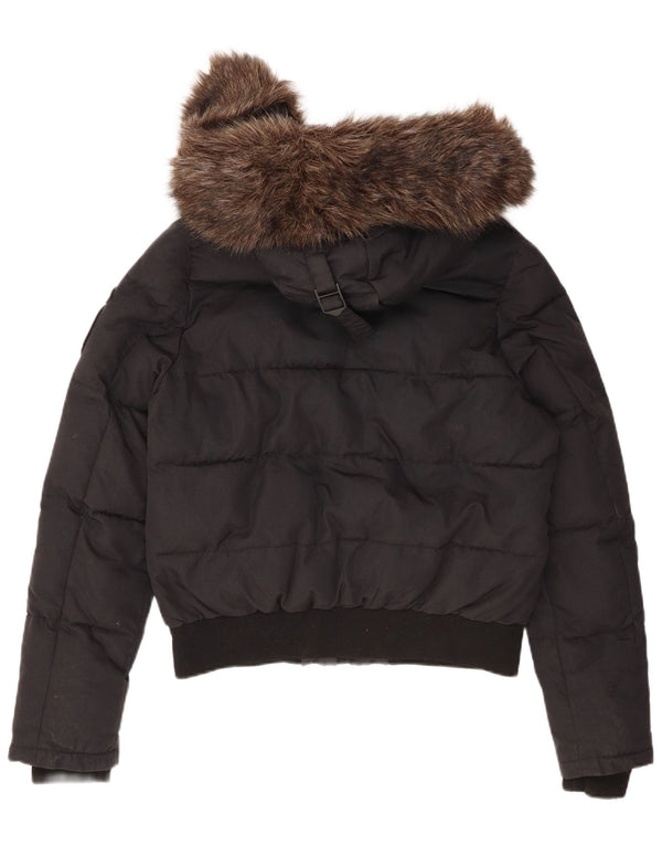 Jachetă căptușită cu glugă Superdry pentru femei UK 14, mare, negru, nailon
