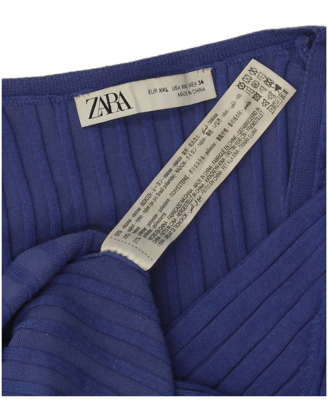 Top pentru femei Zara cu mâneci 3/4 UK 20 2XL Albastru Viscoză