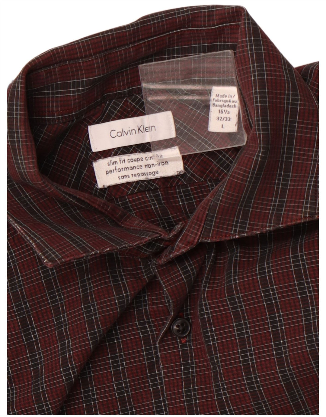 Cămașă de flanel slim fit CALVIN KLEIN pentru bărbați, mărimea 16 1/2 mare, carouri de burgundă