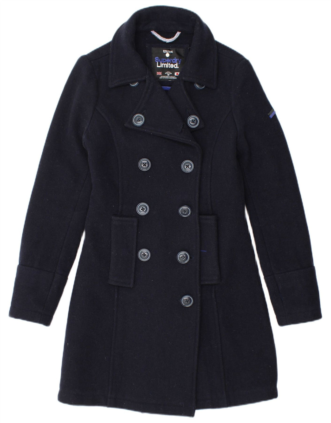 Palton dublu pentru femei Superdry UK 6 XS Lână bleumarin