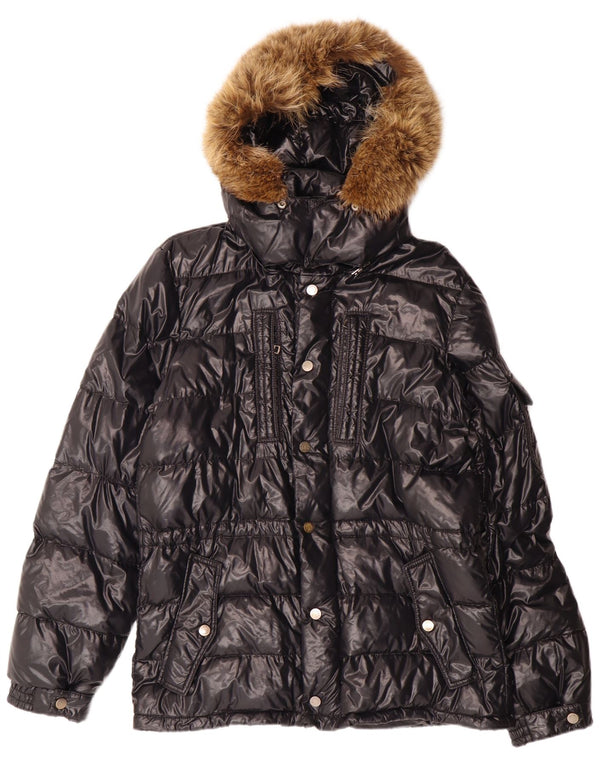 Moncler Womens Loose Fit Hooded Padded Jacket Size 1 Small Black Polyamide